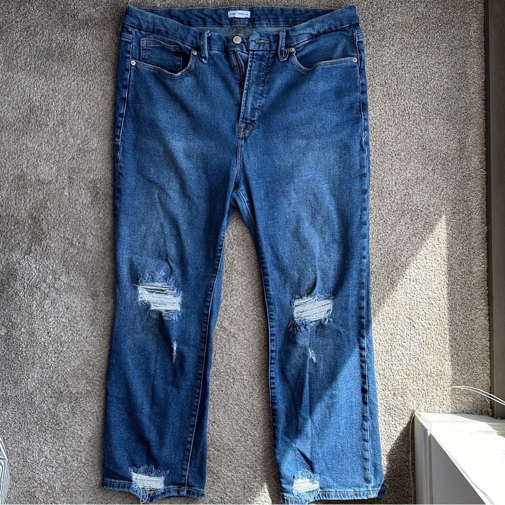 Good American High Rise Loose Distressed Jeans, Size 18